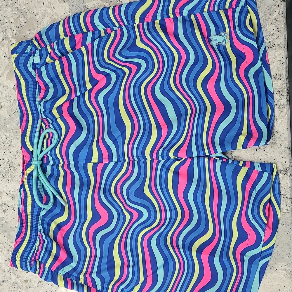 Psycho Bunny Multicolor Wave Pattern Swim Trunks
